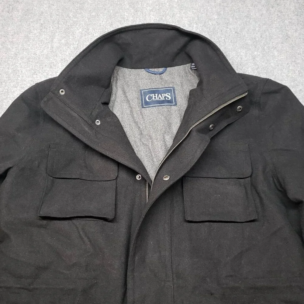 Chaps Jacket Coat Mens 44 Reg Black Waist Length 4 Pocket Full Zip Lined New